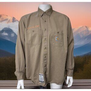 Carhartt FR Shirt Mens 2XL Tan Flame Resistant Work Long Sleeve Button Up Indura